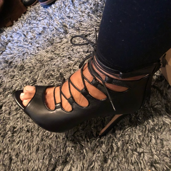 Zara Authentic Leather Lace Up Open Toe Bootie - Picture 5 of 7